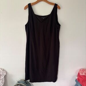 Eileen Fisher Large Dress Brown V-Neck Sleeveless Jersey Knit Stretch